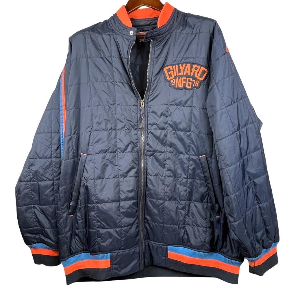 Gilyard MFG Quilted Bomber Jacket Men's 2XL Navy Orange Work Jacket Full Zip
